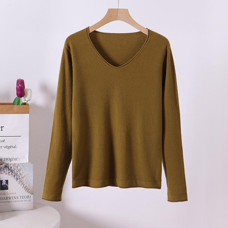 Women's Solid Color Half-High Neck Wool Knit Sweater - Autumn/Winter Short Thick Pullover Base Layer Knitwear