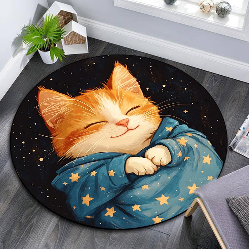 

Круглый ковер Сонный котенок , Ковер для гостиной, спальни, дивана, игровой комнаты, Нескользящий коврик для пола 80cmx80cm
