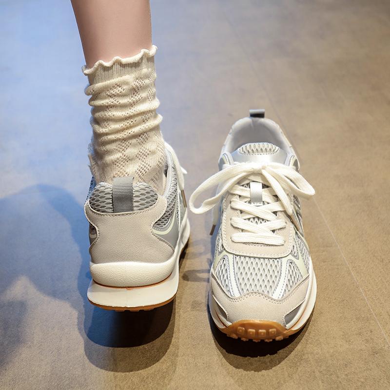 Fashion Women's Breathable Mesh Low-Top Sneakers – 2025 Autumn Non-Slip Outdoor Casual Shoes with Lace-Up