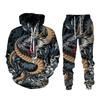 Autumn 3D Oriental Dragon God Printed Herre Hette Genser Set Mannlig Japansk Samurai Tatovering Glidelås 3d Treningsdress Herreklær Dress