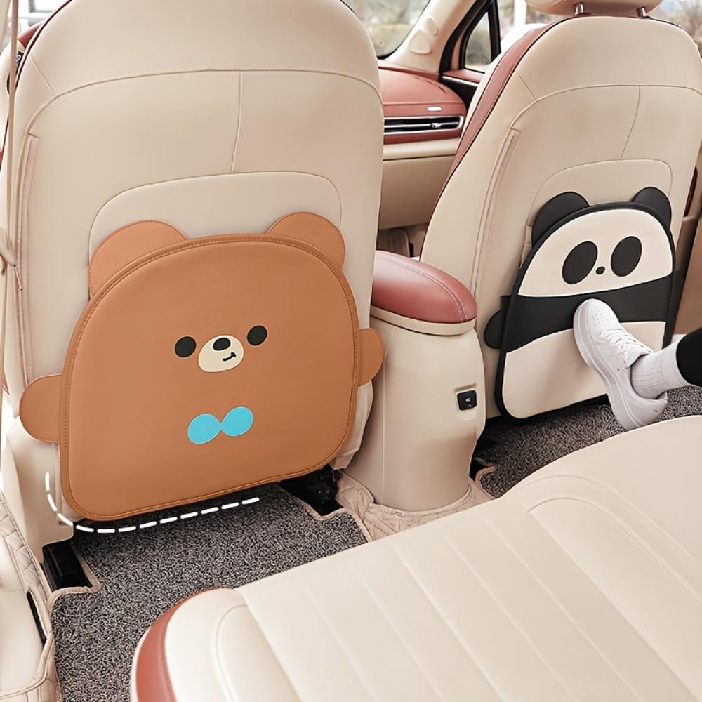 1PC Cute Bear Faux Leather Car Anti-Kick Pad Multifunctional Seat Back Protector,Dirt Resistant, Easy To Clean, Easy To Install,Fits Most Vehicles
