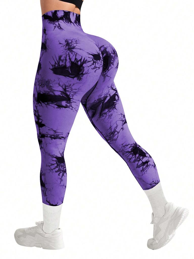 Women's high waisted tie dye yoga pants - high elasticity tight fitting hip lifting design, fitness and sports tight pants.