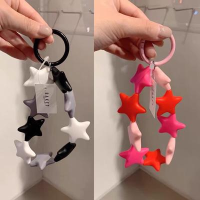 Mode Meerkleurige Vijfpuntige Ster Sleutelhanger Kleurrijke Siliconen Band Telefoonband Accessoires Telefoonketting Polsband Cadeaus
