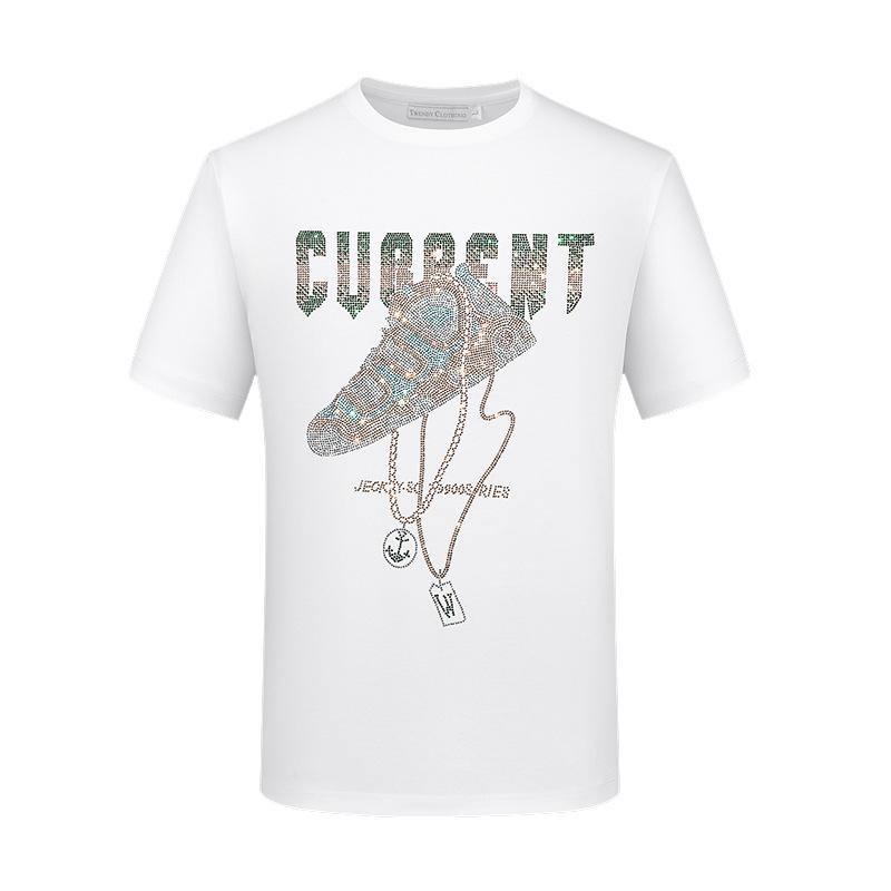 Herren Kurzarm T-Shirt mit heißen Strasssteinen aus Glanzbaumwolle Übergröße Lockere Passform Stilvolles Oberteil für bequemes Tragen