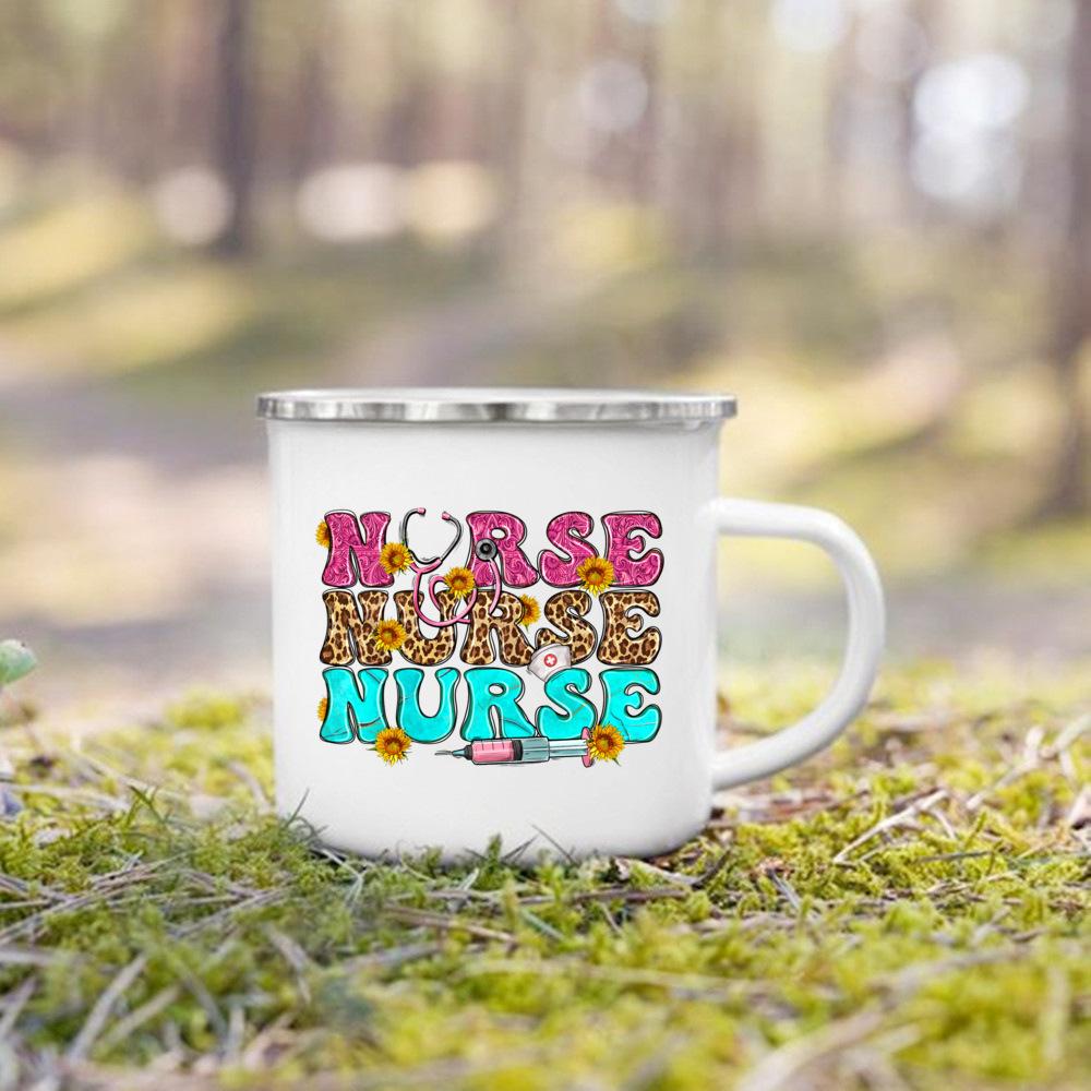 Nurse Life Print Mugs Enamel Mugs Creative Coffee Cups Drinks Dessert Breakfast Milk Cup Handle Drinkware Best Gifts for Nurse