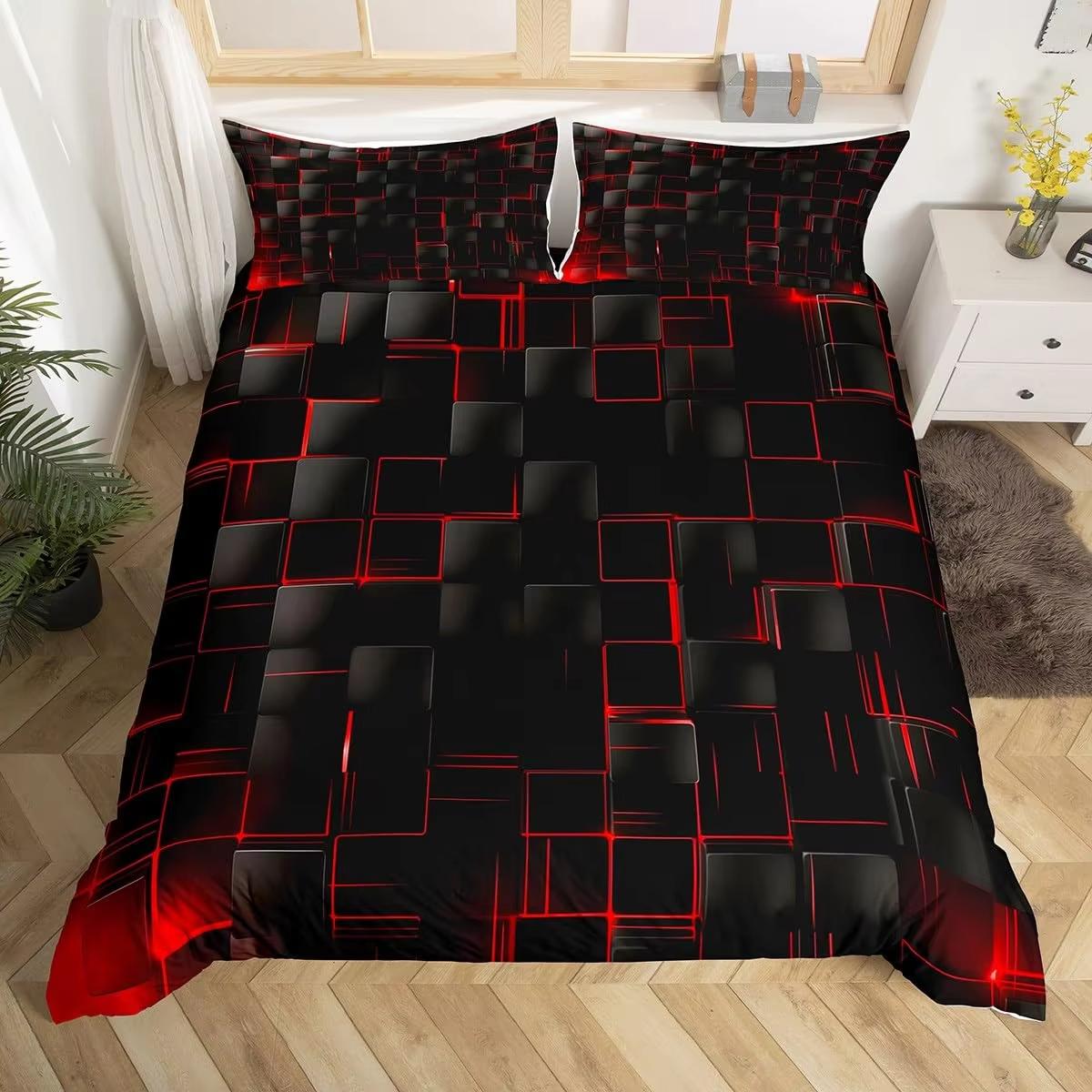 

Black Square Geometric Duvet Cover Set 3D Square Pattern Comforter Cover Kids Teenagers Boys Bedroom Decor Blue Creative Bedding EU Single(135*200cm)3pcs