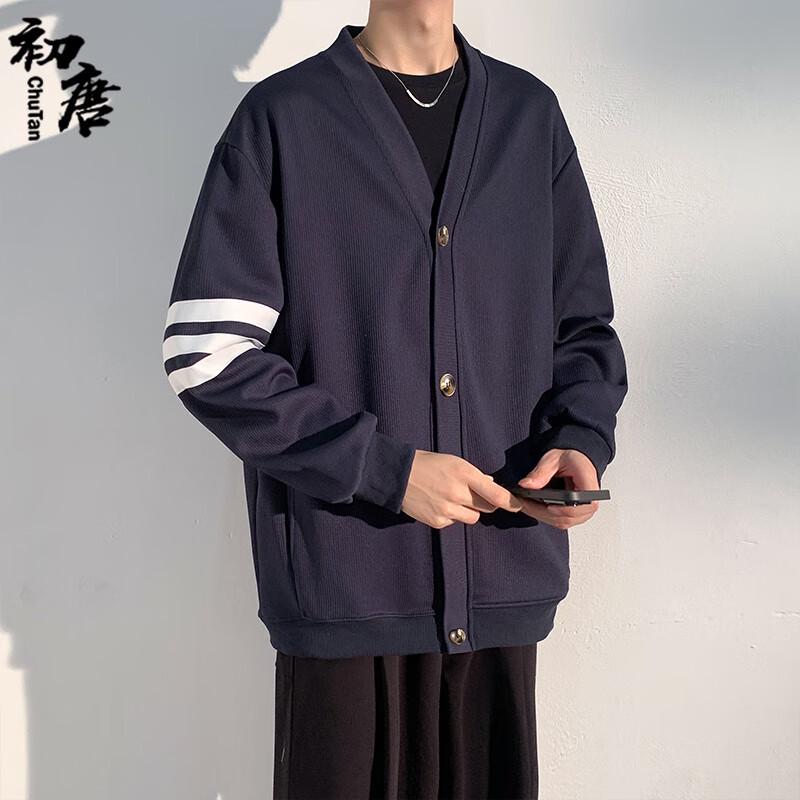 Men's Japanese Retro Color-Block V-Neck Cardigan