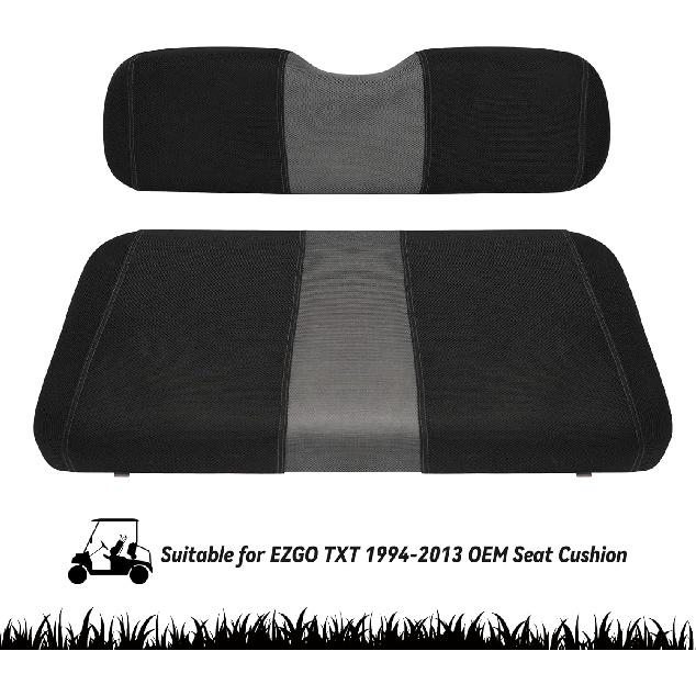 Golf Cart Front Seat Covers Fit EZGO TXT 1994-2013, Washable Breathable Air Mesh Cloth Adjustable Seat Cover for Golf Cart, Black and Gray