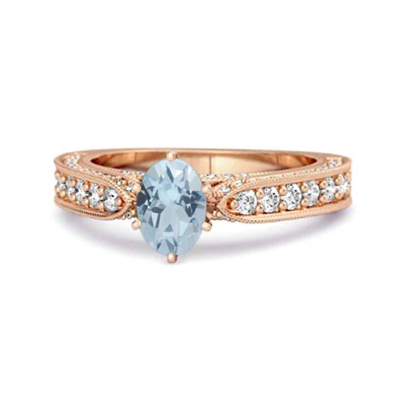 

Blue Topaz Vintage Milgrain Solitaire Ring - Sterling Silver Rose Gold Vermeil 11.5 рожевий колір золота
