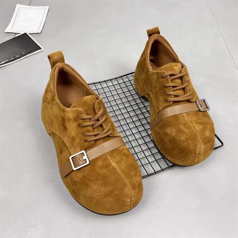 

Внутренняя Высота Однотонные Туфли Винтажная Замша Шнуровка Спереди Противоскользящие Износостойкие Низкий Каблук 40