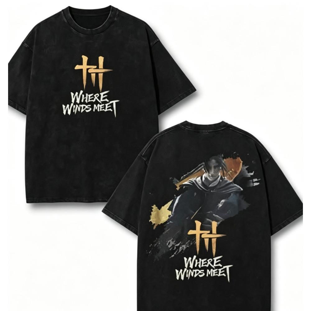 Where Winds Meet Washed T-shirt 2026 New Model personality Clothes shirt Year round clothing Retro Fashion Vintage Loose gift high quality