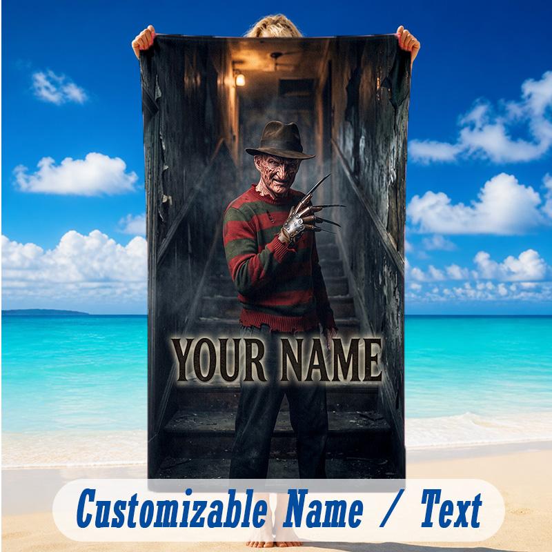 Beach Towel Custom Name Text, Quick Dry Large Towel For Beach HomeA Nightmare On Elm Street Freddy Krueger