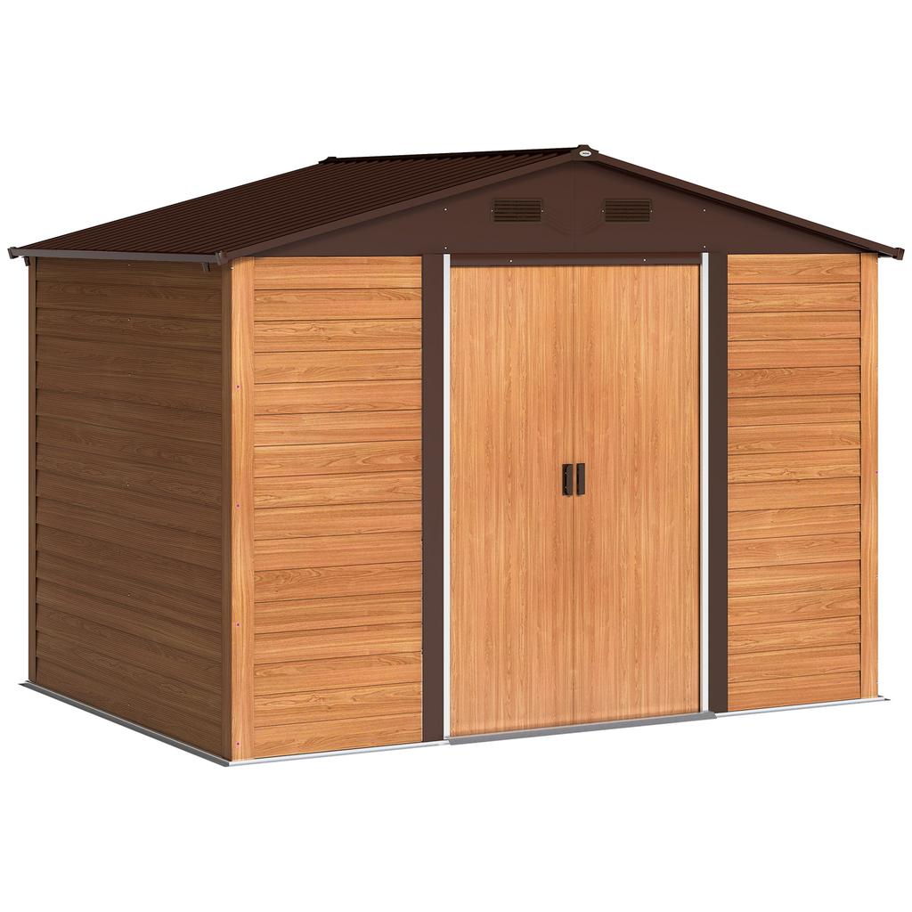 9 x 6ft Galvanised Steel Shed - Brown Wood-Effect