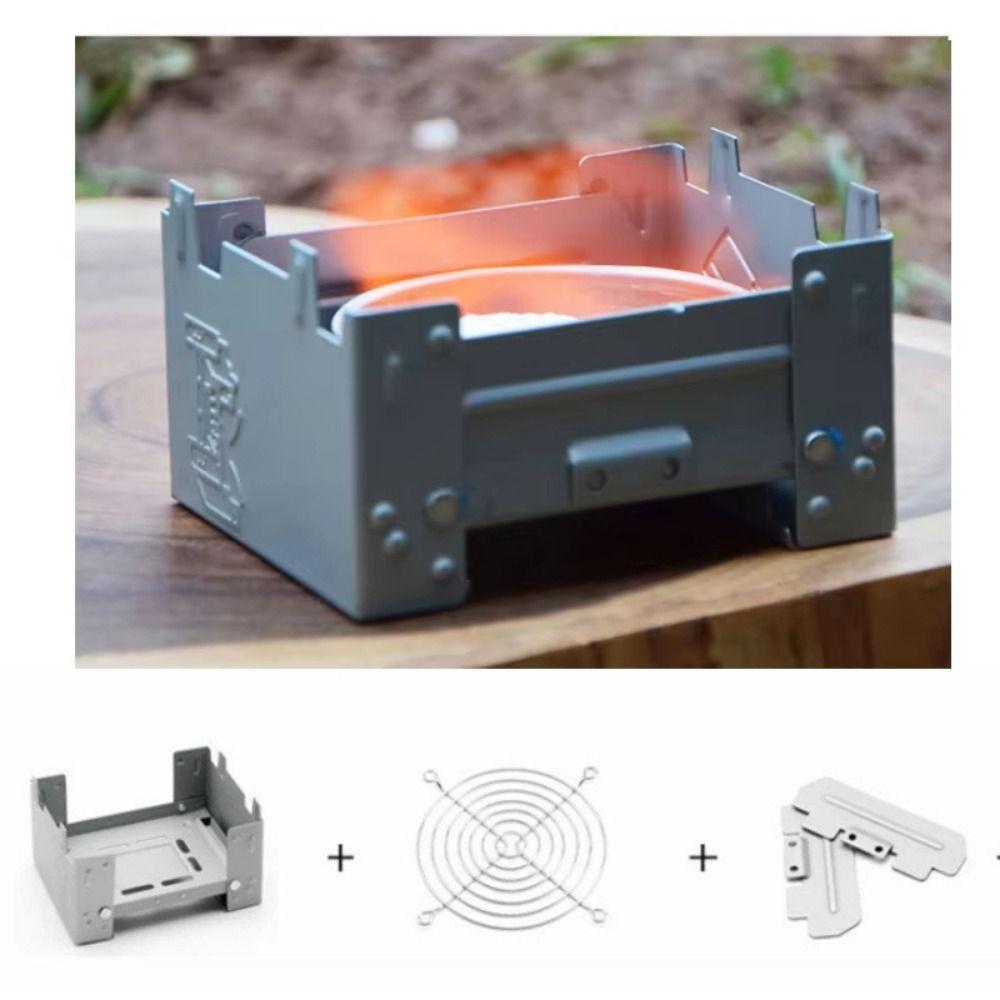Foldable Solid Fuel Stove Set Ultralight Mini Folding Stove Camping Stove  Hiking Cooking Equipment
