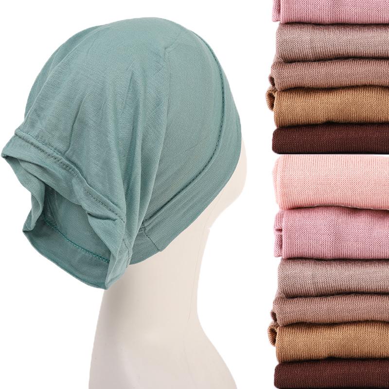 Soft Solid Color Inner Hijab Caps Muslim Stretch Turban Cap Muslim Fashion Islam Hijab Cap Scarf For Muslim Women Headscarf