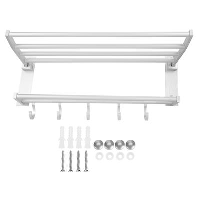 Scaffale Doccia Pieghevole in Alluminio da 40 cm Portasciugamani e Cappotti da Bagno con 5 Ganci Argento