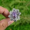 Solitaire Flower Adjustable Ring 925 Silver Natural Chevron Amethyst