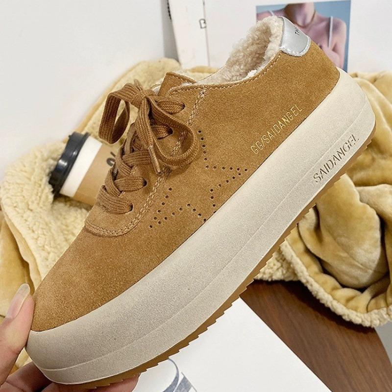 Leather women's velvet winter new versatile non-slip platform casual sports shoes
