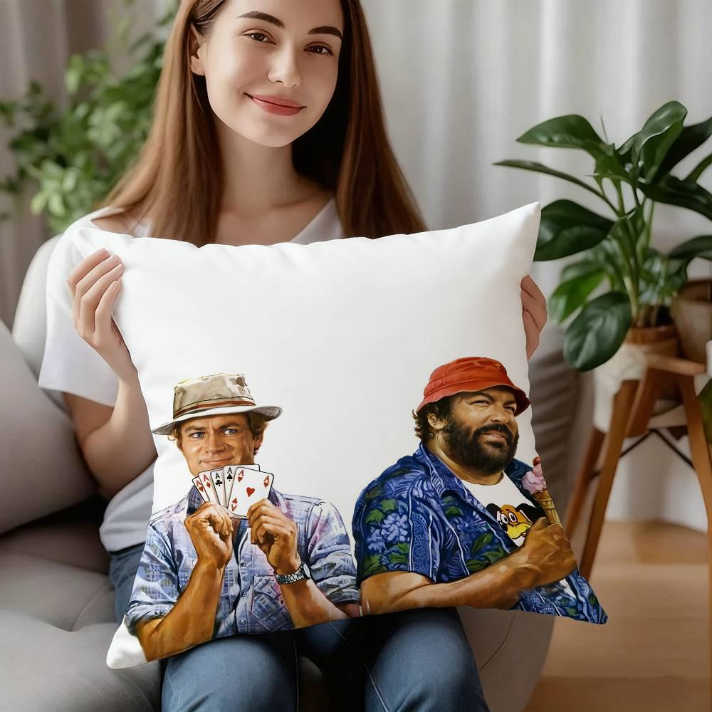 

T-Terence Hill And Bud S-Spencer Pillow Case Short Plush Double-sided Print Square Throw Pillow Covers Sofa Home Cushion Decor 12x12Inch