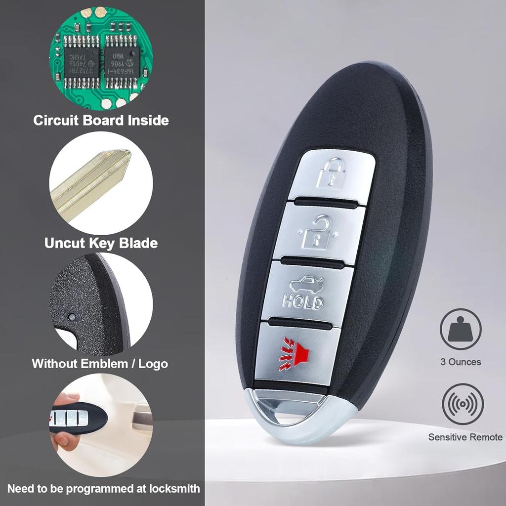 Keyless Entry Remote Smart Proximity Key Fob Replacement 4-Button for Nissan Maxima 2007-2008 for Sentra 2007-2012 CWTWBU735 285E3-EW81D 285E3-EW82D