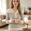 Women's Casual Striped Knit Top with Button Front and Round Neck Loose Fit for Everyday Wear