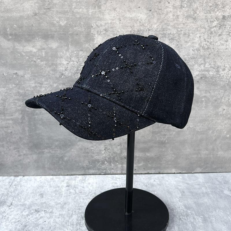 Spring And Summer High-Quality Plaid Sequins Washed Cotton Baseball Cap Women'S Versatile Street Cap
