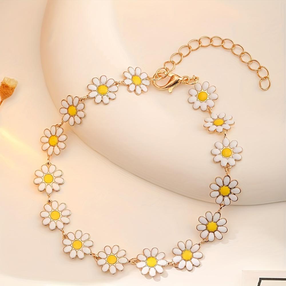 Chic Handcrafted Daisy Flower Bracelet Copper Vintage-Inspired Summer Fashion Accessory For Women Oil Droplet Gift