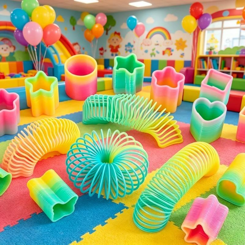 Willekeurige Kleur Regenboogveer Speelgoed, Magische Plastic Telescopische Ring voor Kinderen, Stressverlichtend Sensorisch Leuk Speelgoed