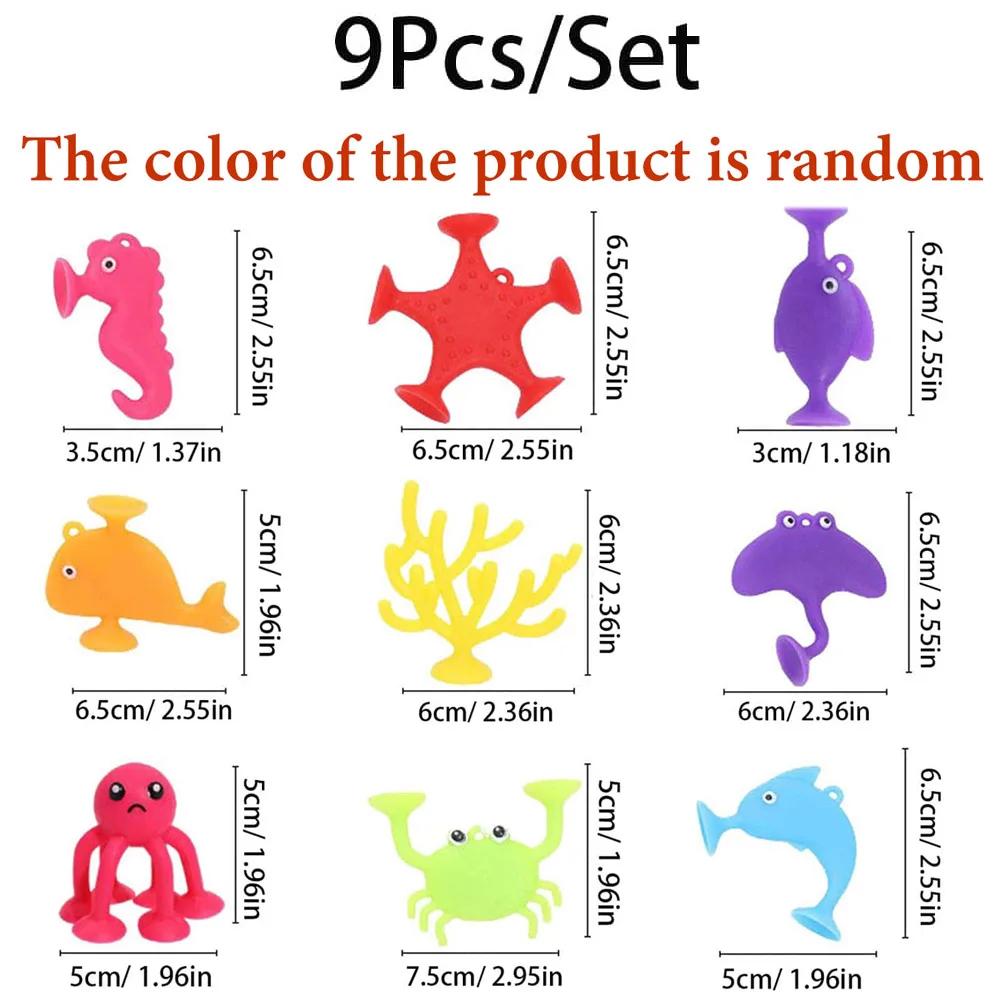 New 9pcs Suction Sticky Cup Kids Education Soft Building Blocks Versatile Ocean Animal Puppet Bath Sensory Toy for Baby Gift