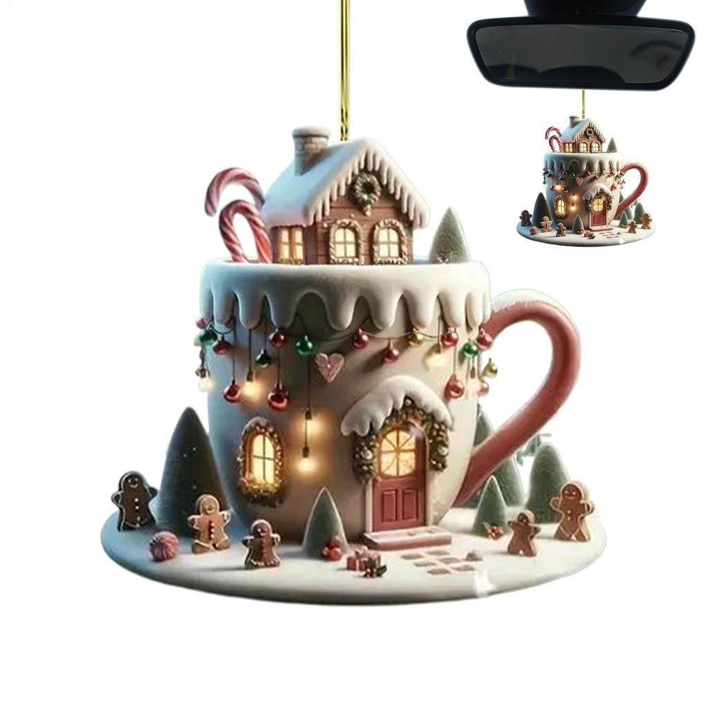 Coffee Cup Christmas Ornament Acrylic Hot Cocoa Tree Pendant Ornaments 2025 Christmas Decorations Xmas Navidad Party 2D