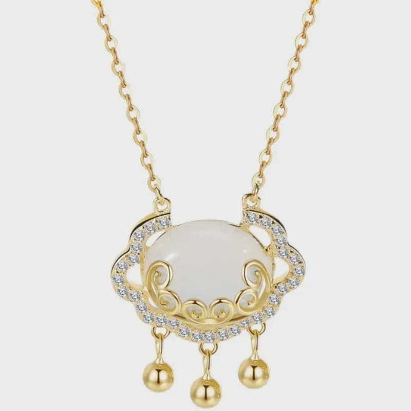 Halskette Glückswolke Ruyi Friedensschloss - Damen Titanstahl, 18K Gold galvanisiert, Schlichter Luxus Langlebigkeits-Anhänger