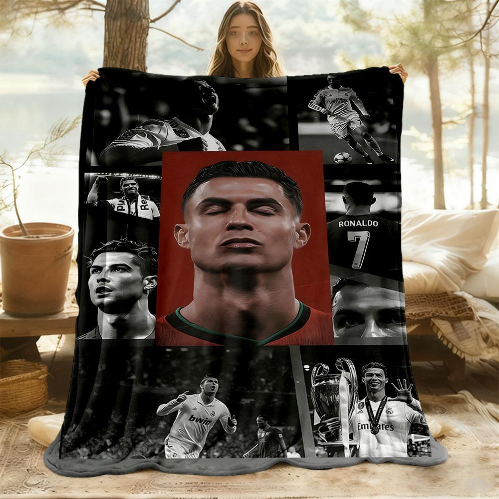 1pc Football Star Ronaldo Outdoor Blanket Lightweight Flannel, Soft & Warm, All-Season Use for Sofa, Outdoor, Camping, Living Room, Office102