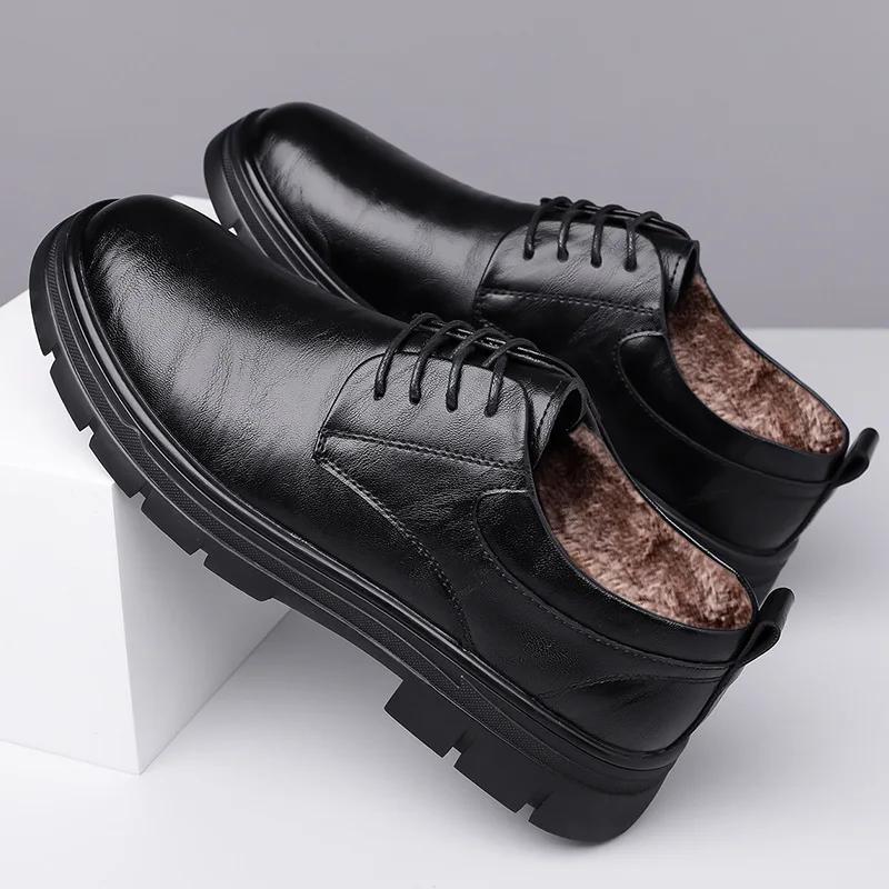 Fashion Autumn Winter English Platform Casual Derby Shoes for Men Fashion Casual New Designer Black Wedding Shoes Male Warm Cotton Shoes