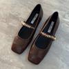 One-word buckle square head single shoes women's 2025 new shoes French Mary Jane women's shoes black Xiaoxiang evening breeze flats