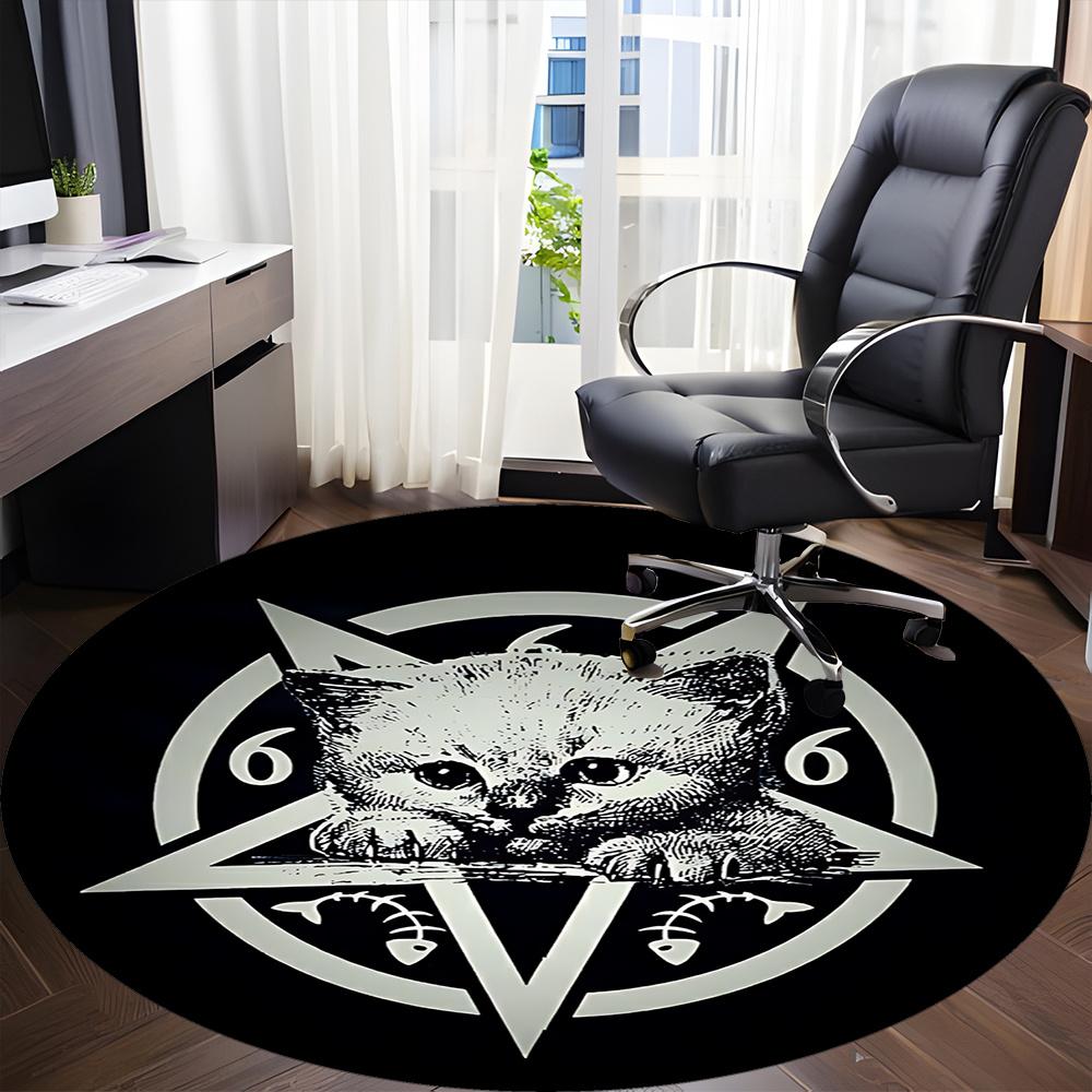 1pc Kitty Pentagram Office Round Area Rug, Indoor Mat Suitable ForOffice, Under Office Chairs Bedroom Living Room Home Decor, Room Deco u23