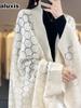 Autumn Winter Hollow Knit Open Cardigan Cape Shawl Outerwear Women Loose Korean Style Outfit with Cheongsam
