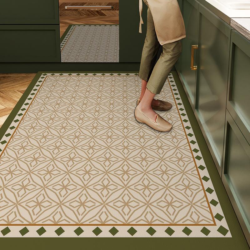 Geometric Pattern Kitchen Carpet Retro Floral PVC Carpets Plaid Ethnic Style Floor Mat Waterproof Non-slip Mats Anti-scratch Rug