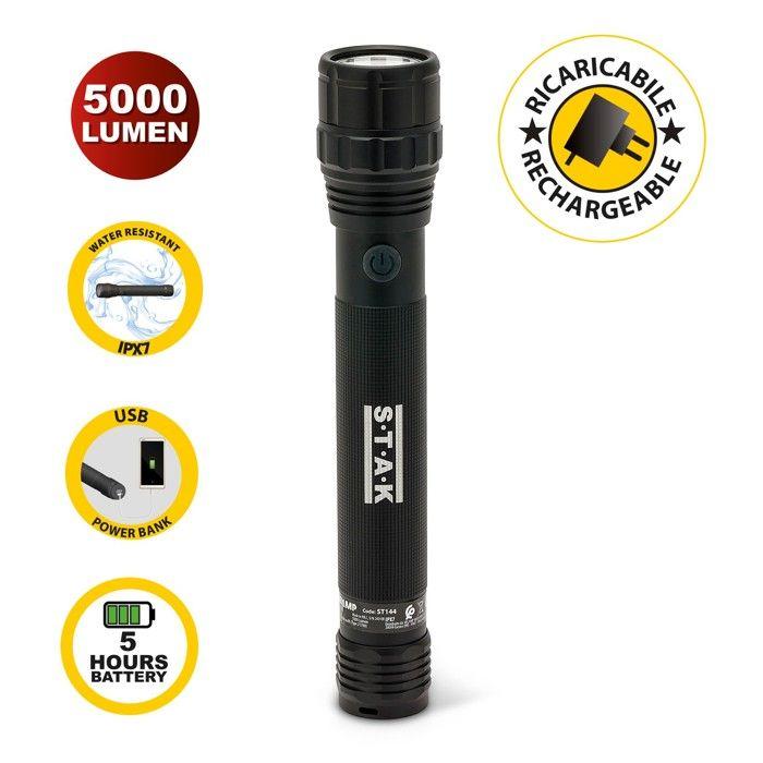 Lampe de poche - MAMBA - 5000 lumens - Rechargeable - Étanchéité IPX7