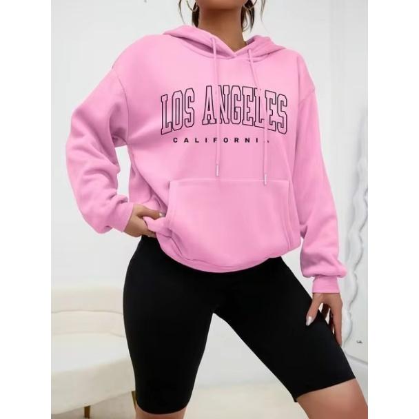 Осенне-зимний свитер женский плюшевый пуловер с капюшоном свободный принт большое тонкое бархатное пальто модное женское пальто L розовый 1200₽