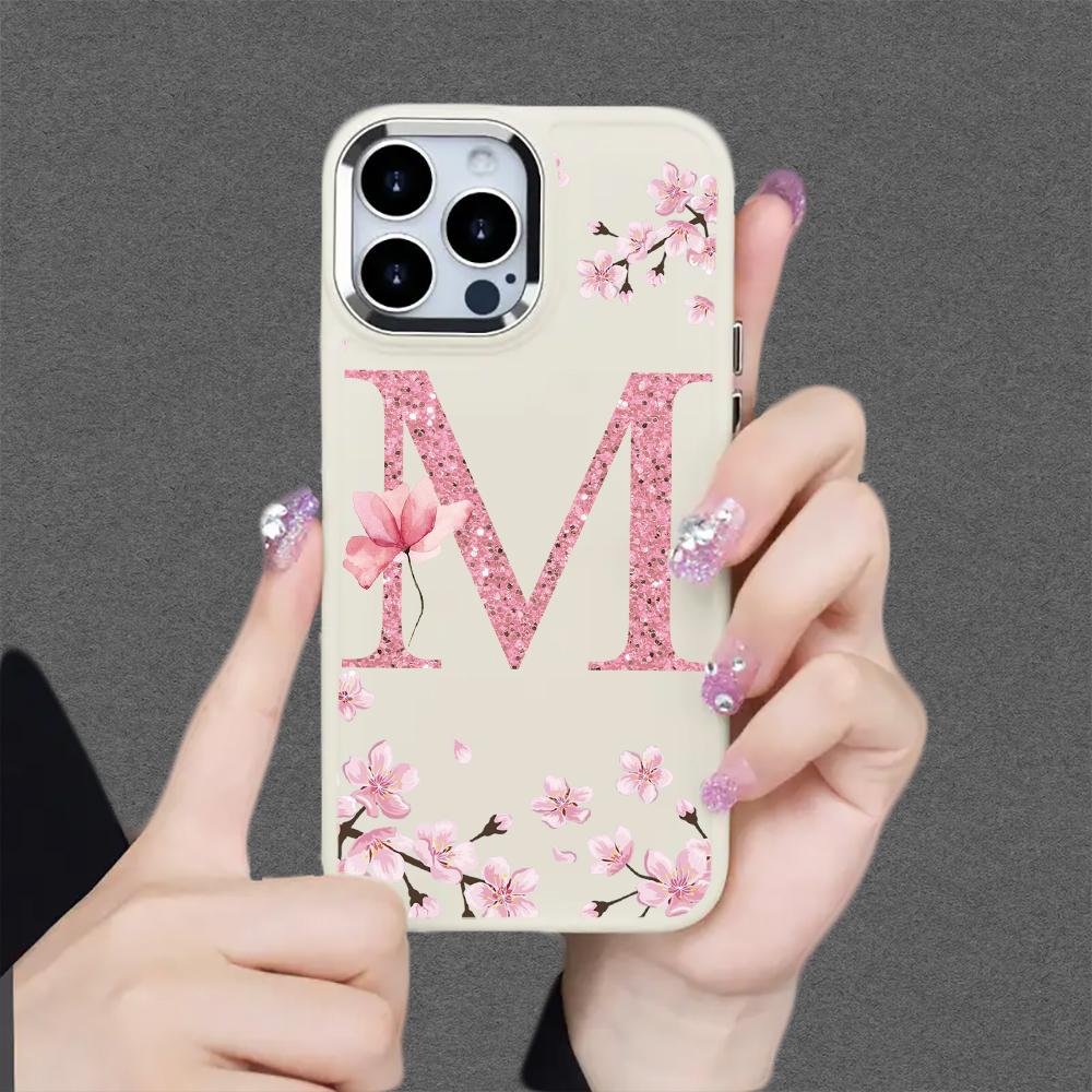 Cherry Blossom Letters Case,suitable for iPhone 16 15 14 13 12 11 Pro Max X XS XR