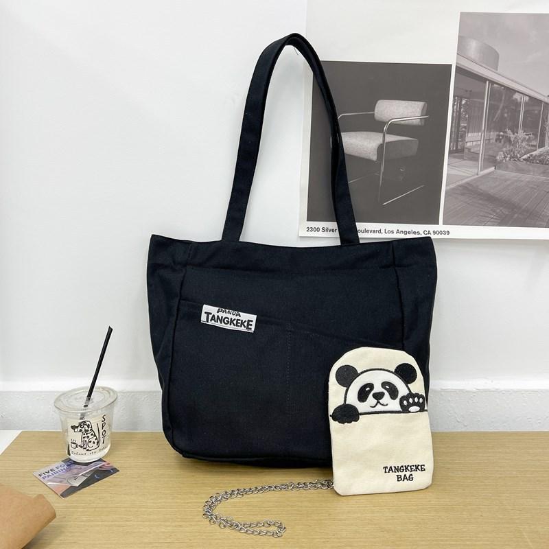 

Холщовая сумка женская 2025 новая осенняя повседневная милая сумка через плечо большая вместимость сумка-тоут сумка-мессенджер на цепочке чёрный