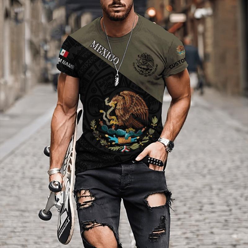 Short Sleeved Men's 3D T-shirt with Letter Print Round Neck Casual Sports T-shirt