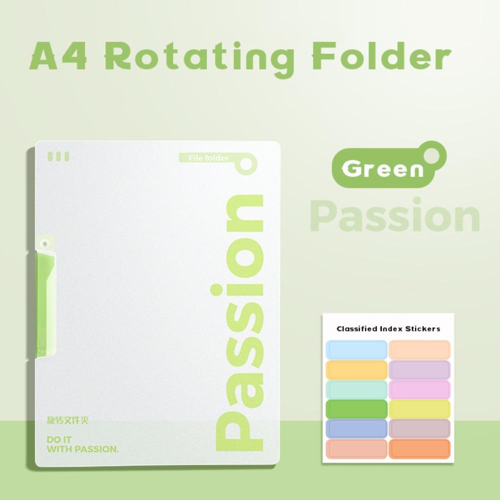 Side Open-buckle A4 Rotating Folder Transparent Document Display Book A4 File Folder  Gift зелёный