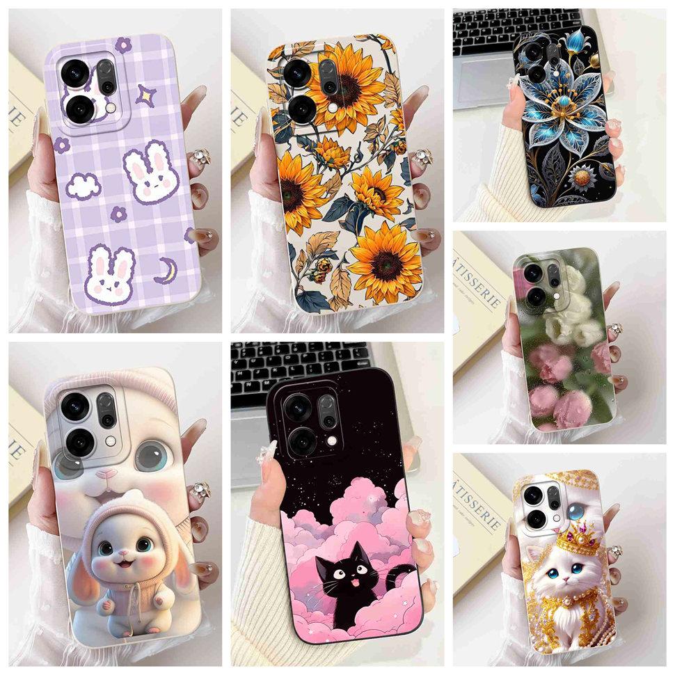 For Oppo Reno14 5G PLA110 Case Cute Rabbit Sunflower Soft Silicon Cover For Oppo Reno 14 CPH2737 6.59" Protective Cases Coque