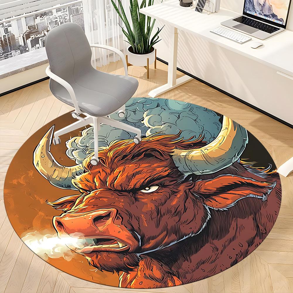 1pc Bull Spirit Carpet for Office Non Slip, Round Carpet, Soft & Comfortable, Carpet for Office, Lightweight Round Floor Mat