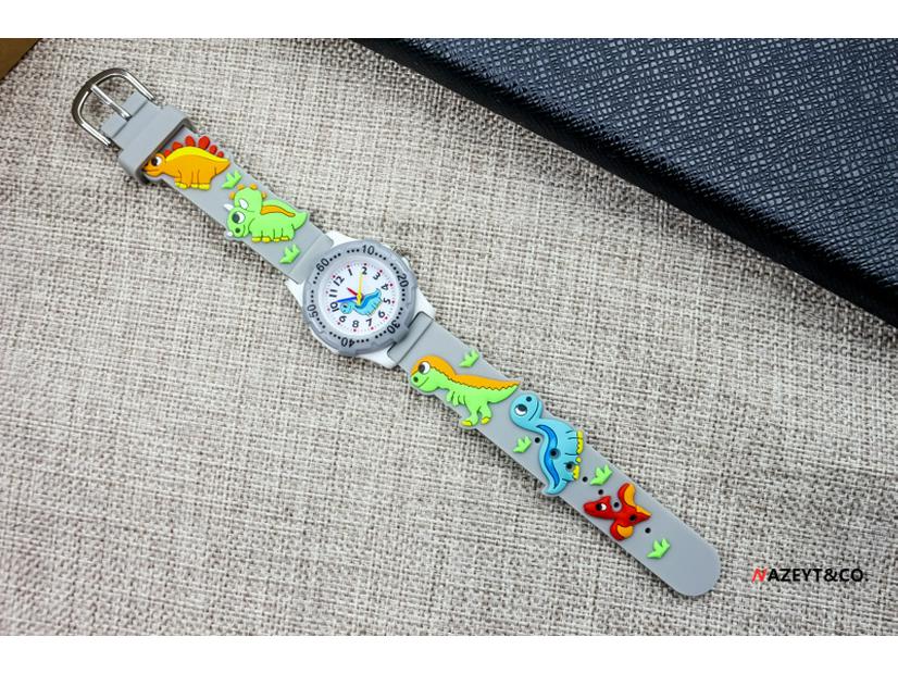 3D Cartoon Dinosaur Kids' Waterproof Quartz Watch - Boys & Girls Trendy Electronic Wristwatch