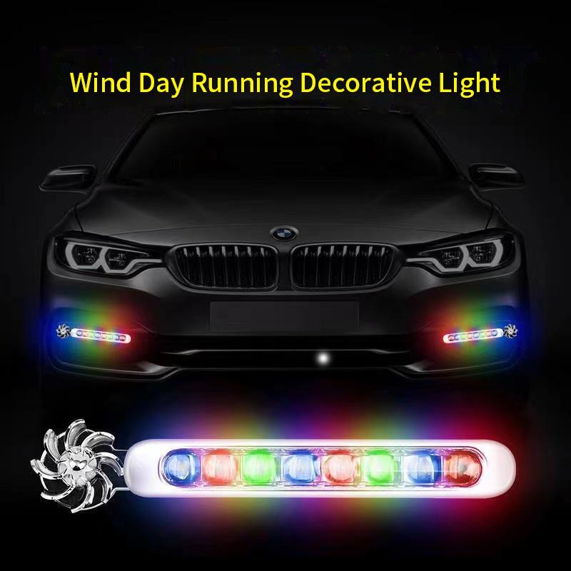 2pcs Wind Powered Car LED DayTime Running Light Auxiliary Lighting Rotation Fan Lamp Automobile Day Time Headlight