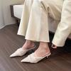 Beautiful! Golden mist pink mesh half slippers women's spring and summer outer wear sequined pointed shoes