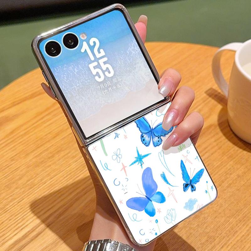 Purple Butterfly PU Leather Phone Case For Samsung Galaxy Z Flip7 FE Flip6 Flip 7 6 5 5G Silver Plating Frame Hard Folding Cover