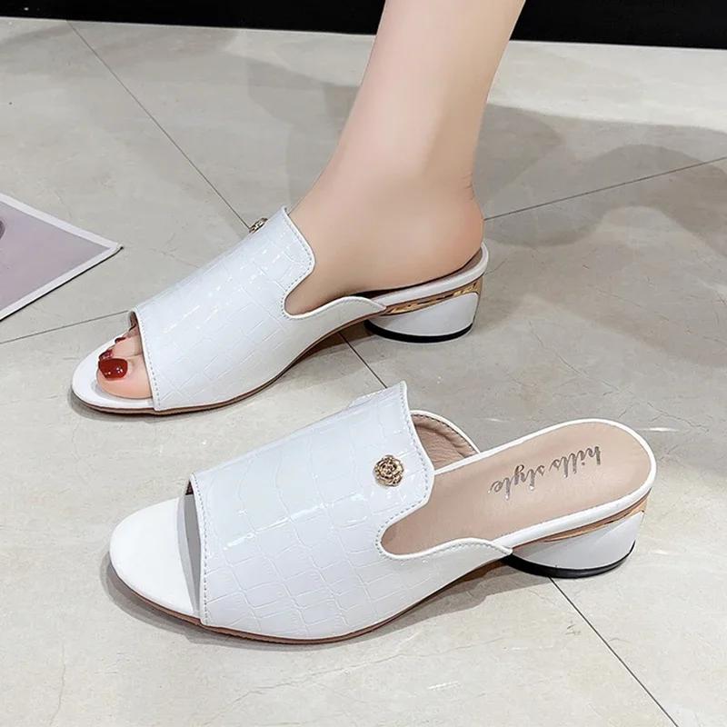 

Fashion Women Slippers Elegant Mid Heels Shoes Fashion Women s Heeled Sandals 2025 Summer Flip Flops Dress Pumps New Mujer De Zapatillas 43